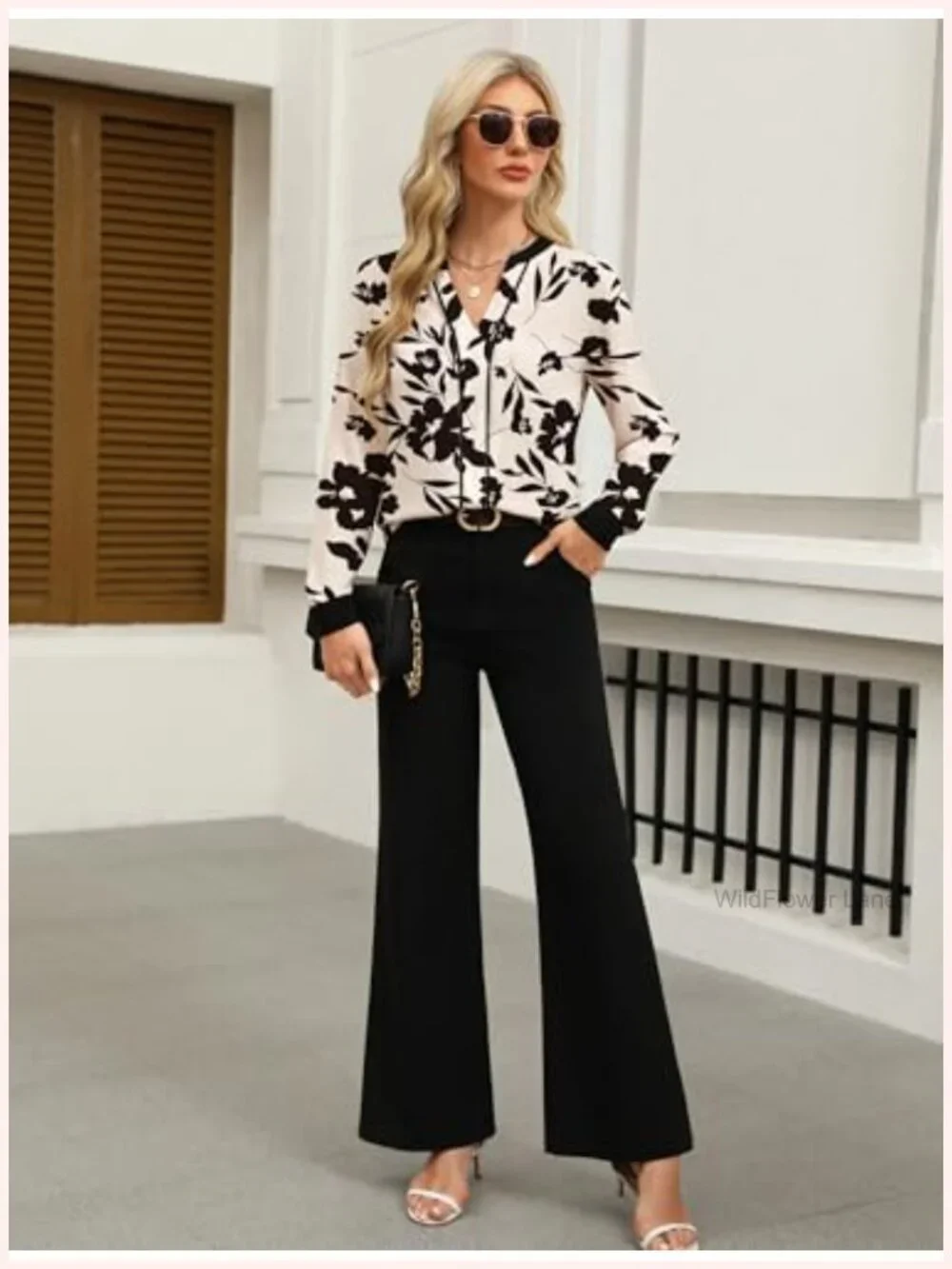 Women's Blouse Dressy Casual Color Block V-Neck Long Sleeve Business Top